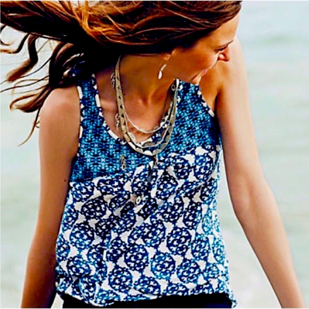 Anthropologie Weston Olvera Tank blue tile print